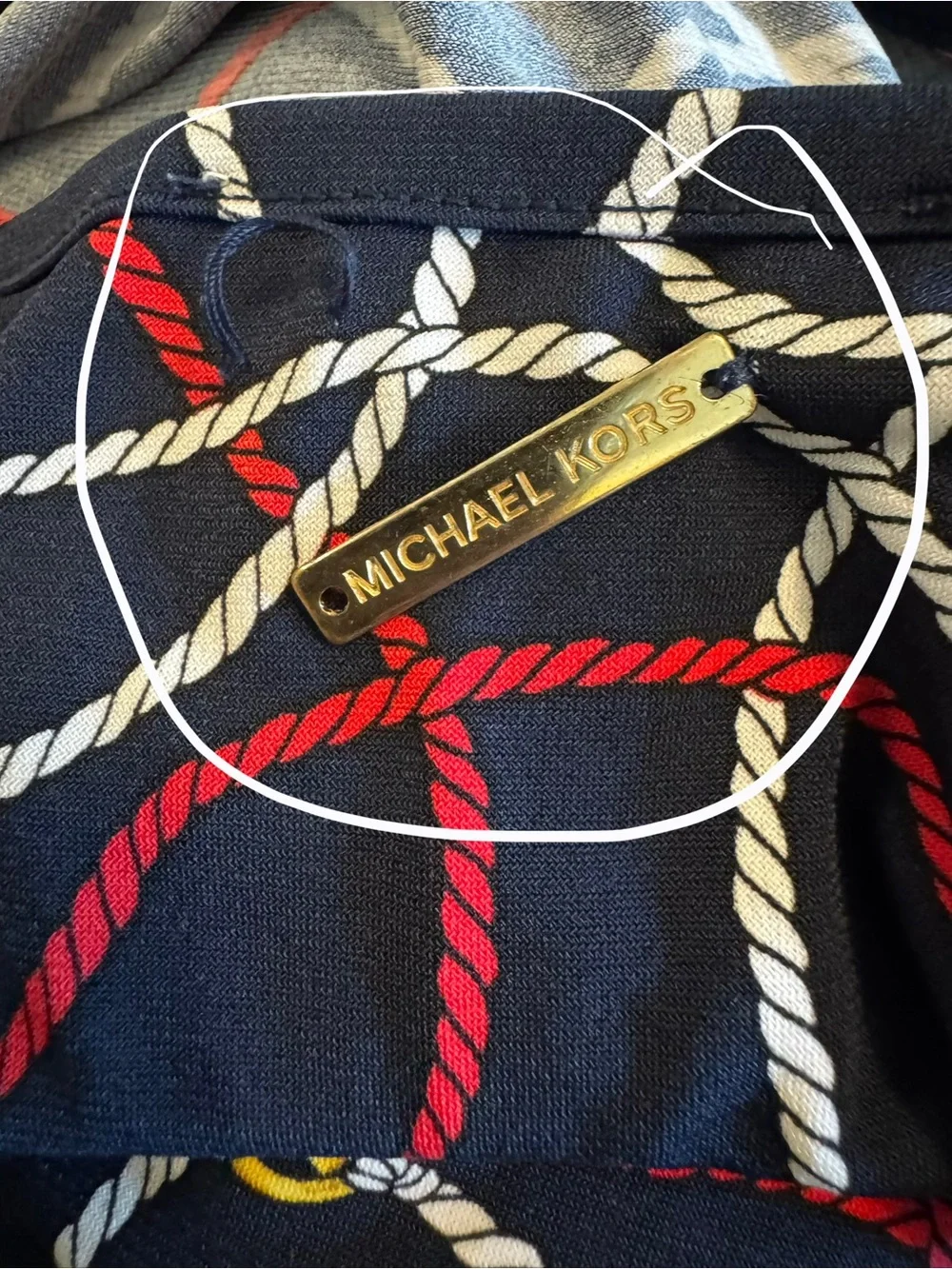 Michael Michael Kors Rope Print Handkerchief Hem Sleeveless Dress Navy Red XSP